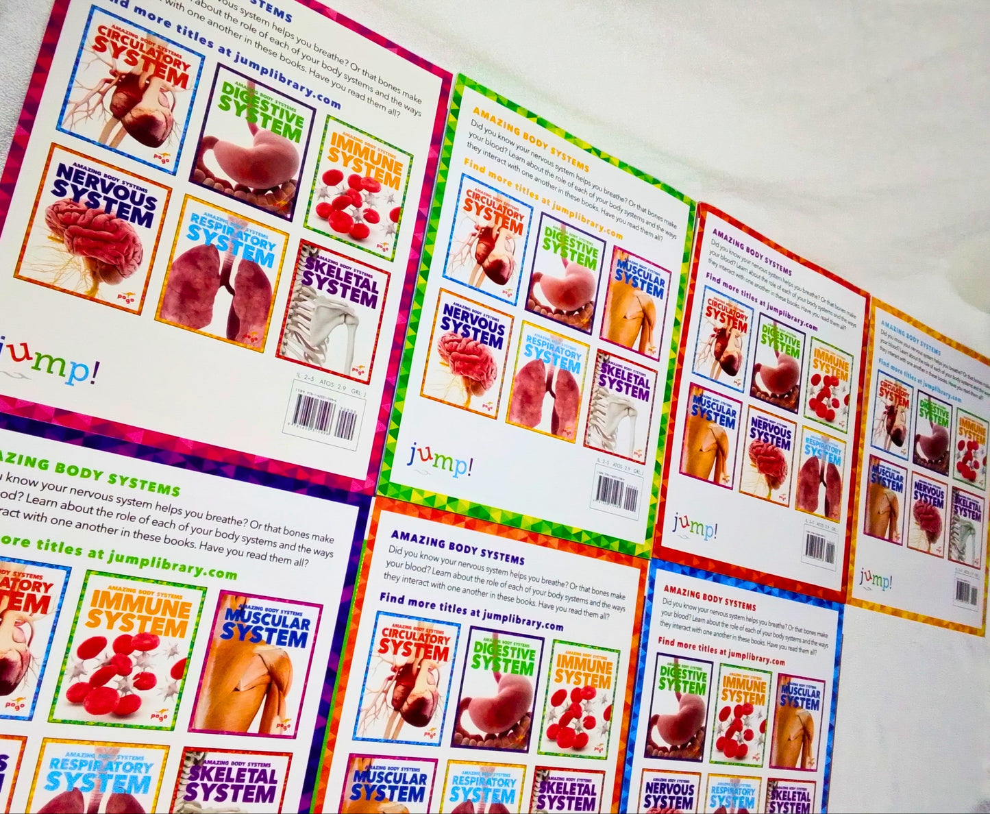 Colorful product packaging with images and text on a white surface