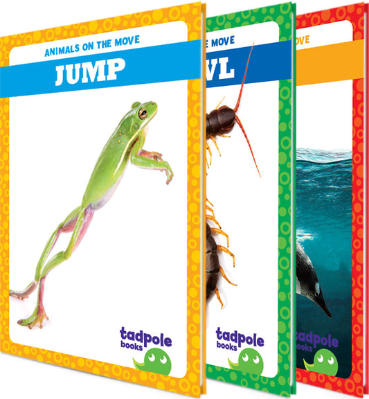 Three books from tadpole books series on animals, each with a colorful cover and animal illustration.