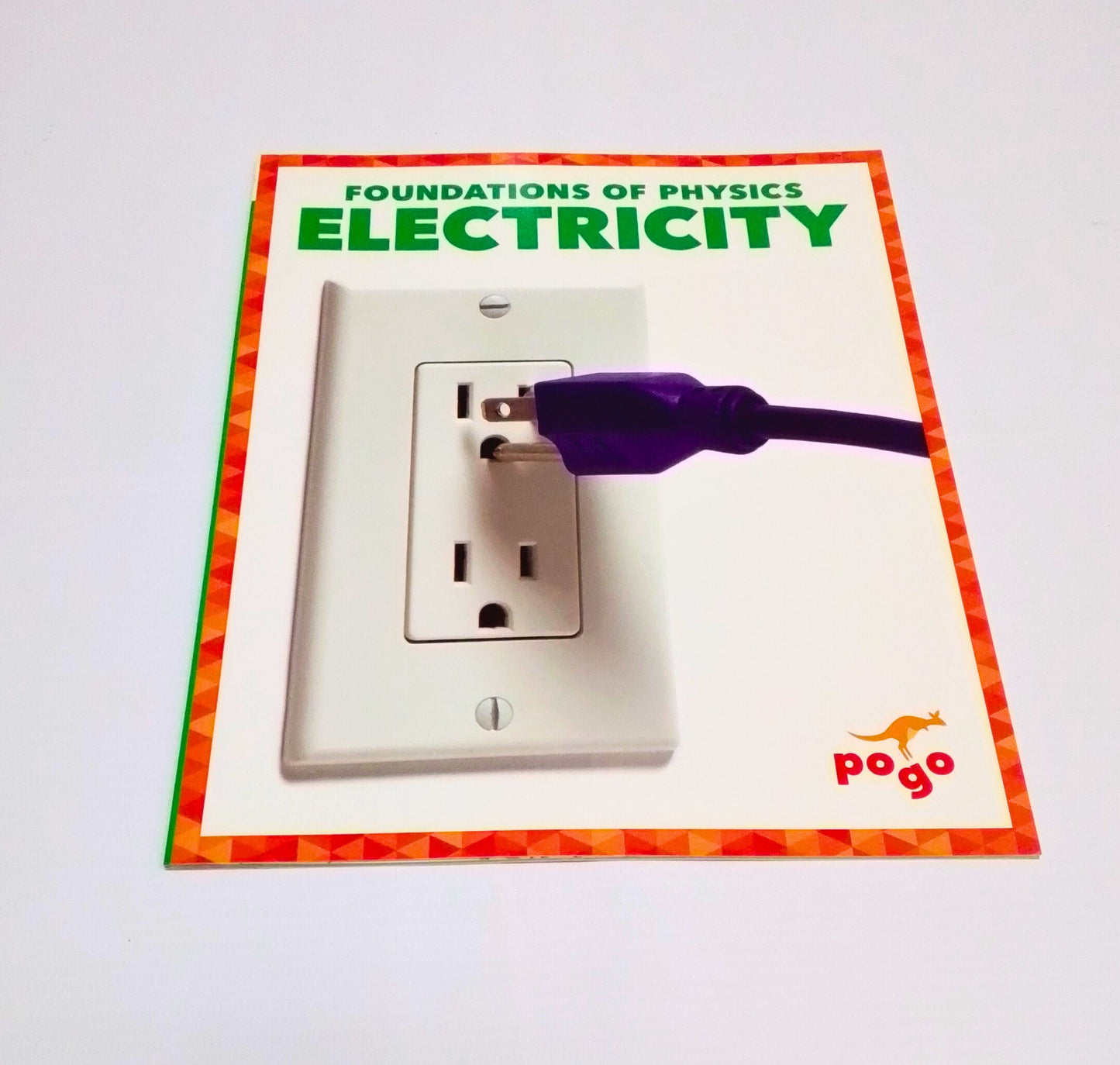 Book cover of 'Foundations of Physics Electricity' with a power outlet and plug illustration on a white background.