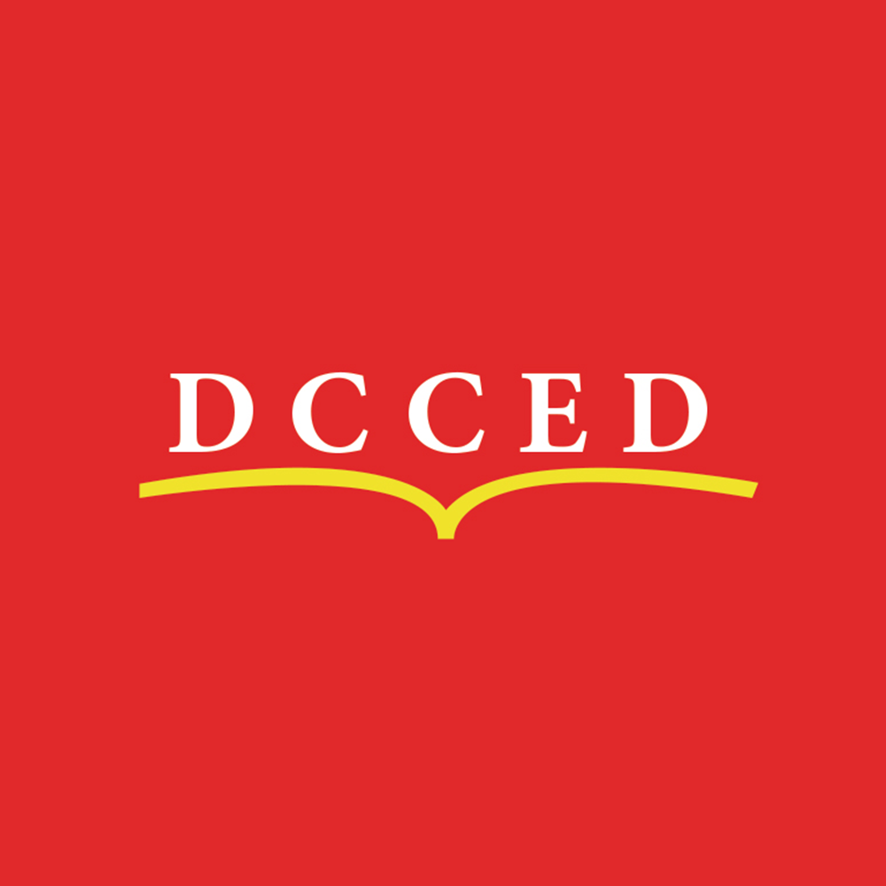 DCCED logo on a red background