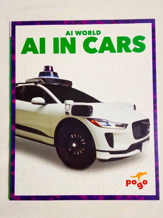 Cover of a book titled 'AI in Cars' with a self-driving car illustration on a light gray background.