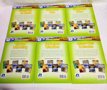 Set of educational books on a white surface