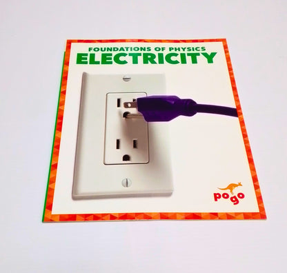 Book cover of 'Foundations of Physics Electricity' with a power outlet and plug illustration on a white background.