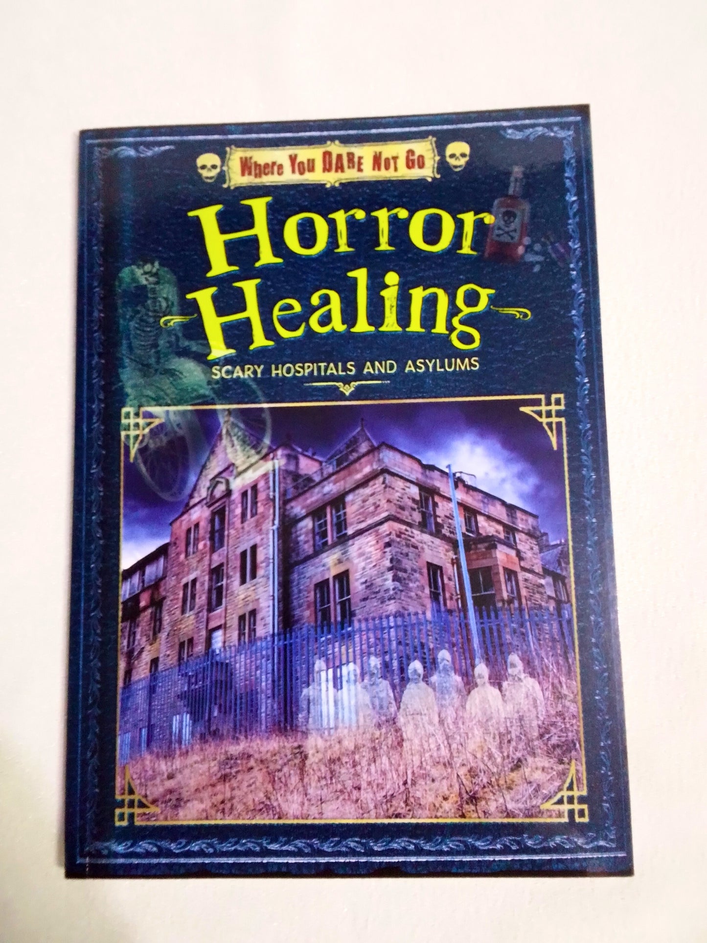 Book titled 'Horror Healing: Scary Hospitals and Asylums' on a white background