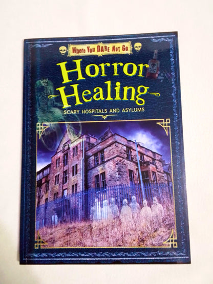Book titled 'Horror Healing: Scary Hospitals and Asylums' on a white background