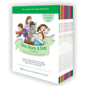 Educational book set titled 'One Story A Day' for beginners with colorful cover