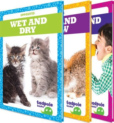 Three children's books titled 'Wet and Dry' by Tadpole Books on a white background.