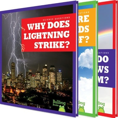 Three books on a white background, featuring covers with questions about nature and science.