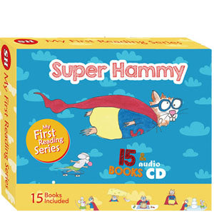 Box of Super Hammy audio book set with colorful design and text.