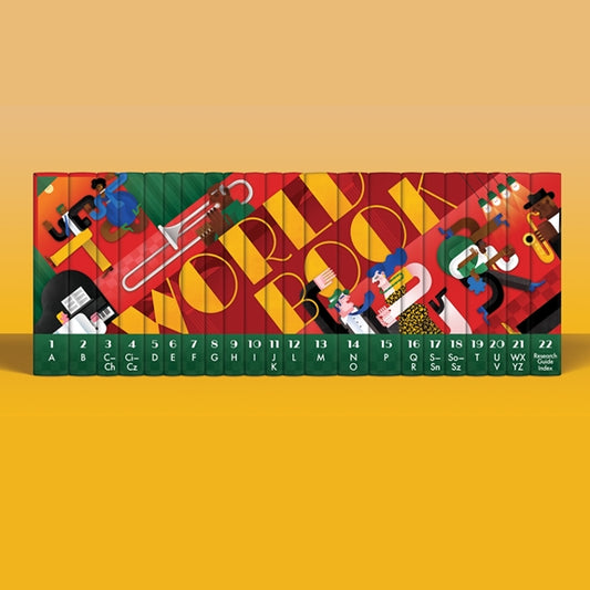Colorful advent calendar with musical-themed illustrations on a yellow background