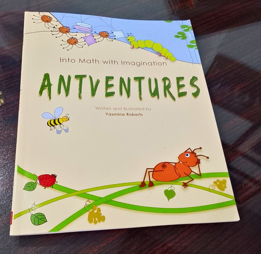 Children's book titled 'ANTVENTURES' on a reflective surface