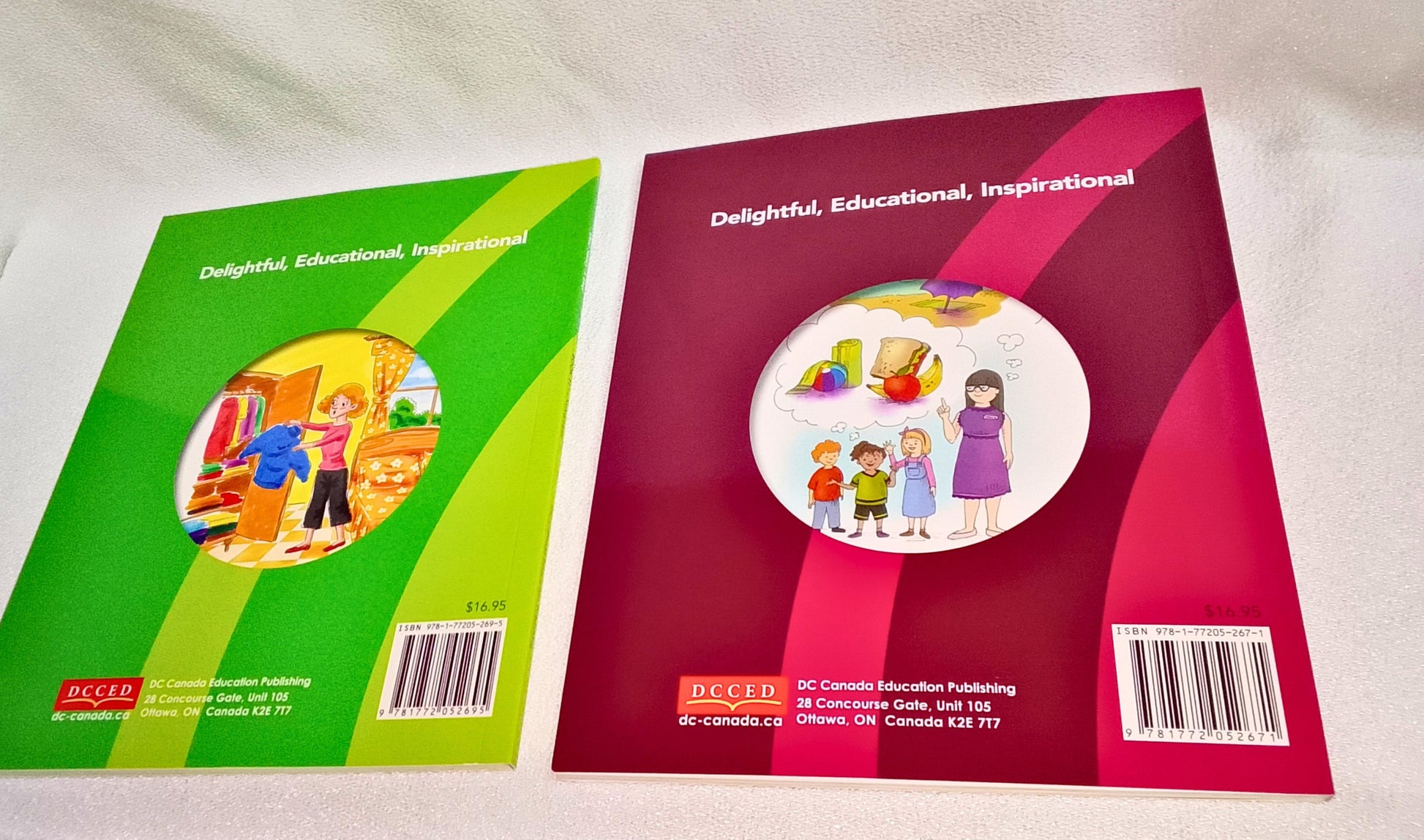 Two educational books with colorful covers on a white surface