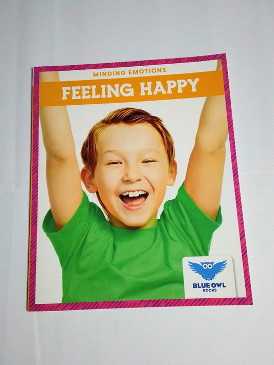 Card with a child in a green shirt labeled 'Feeling Happy' on a white background