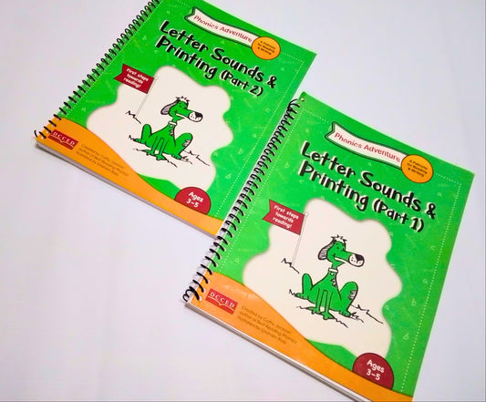 Two educational books titled 'Letter Sounds & Printing' on a white background